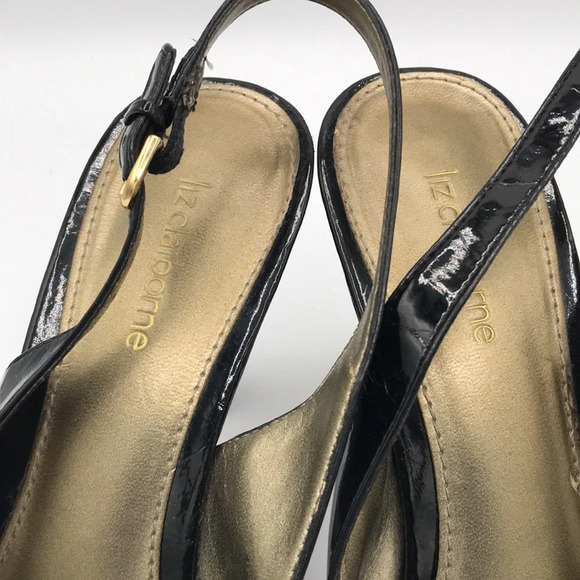Liz Claiborne Jacqueline shiny black peep-toe slingbacks, size 8M - Picture 6 of 8